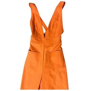 Sincerely Jules Orange Wide Leg Jumpsuit Cotton V Neck Flowy Size S NWOT